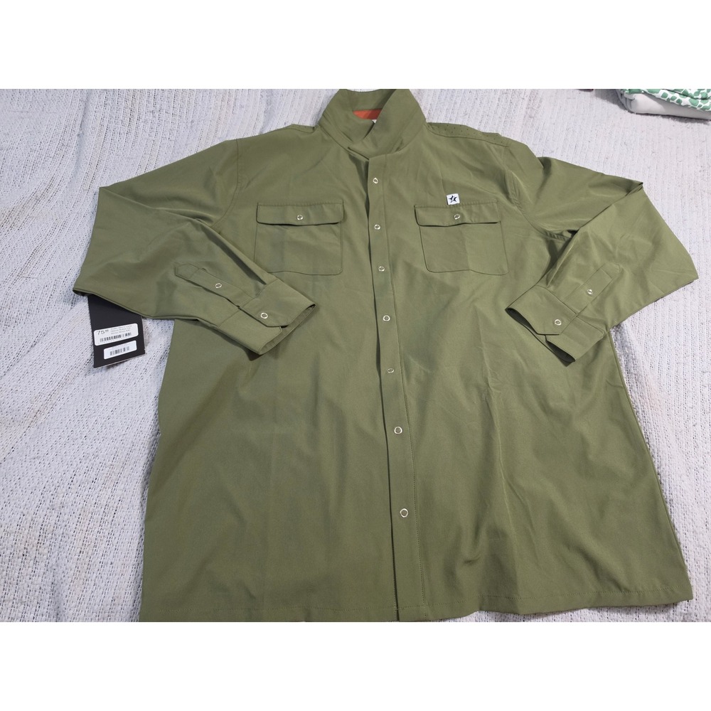 True Grit Running Co Mens Tech Long Sleeve Button Up Shirt Winter Moss XXL NWT